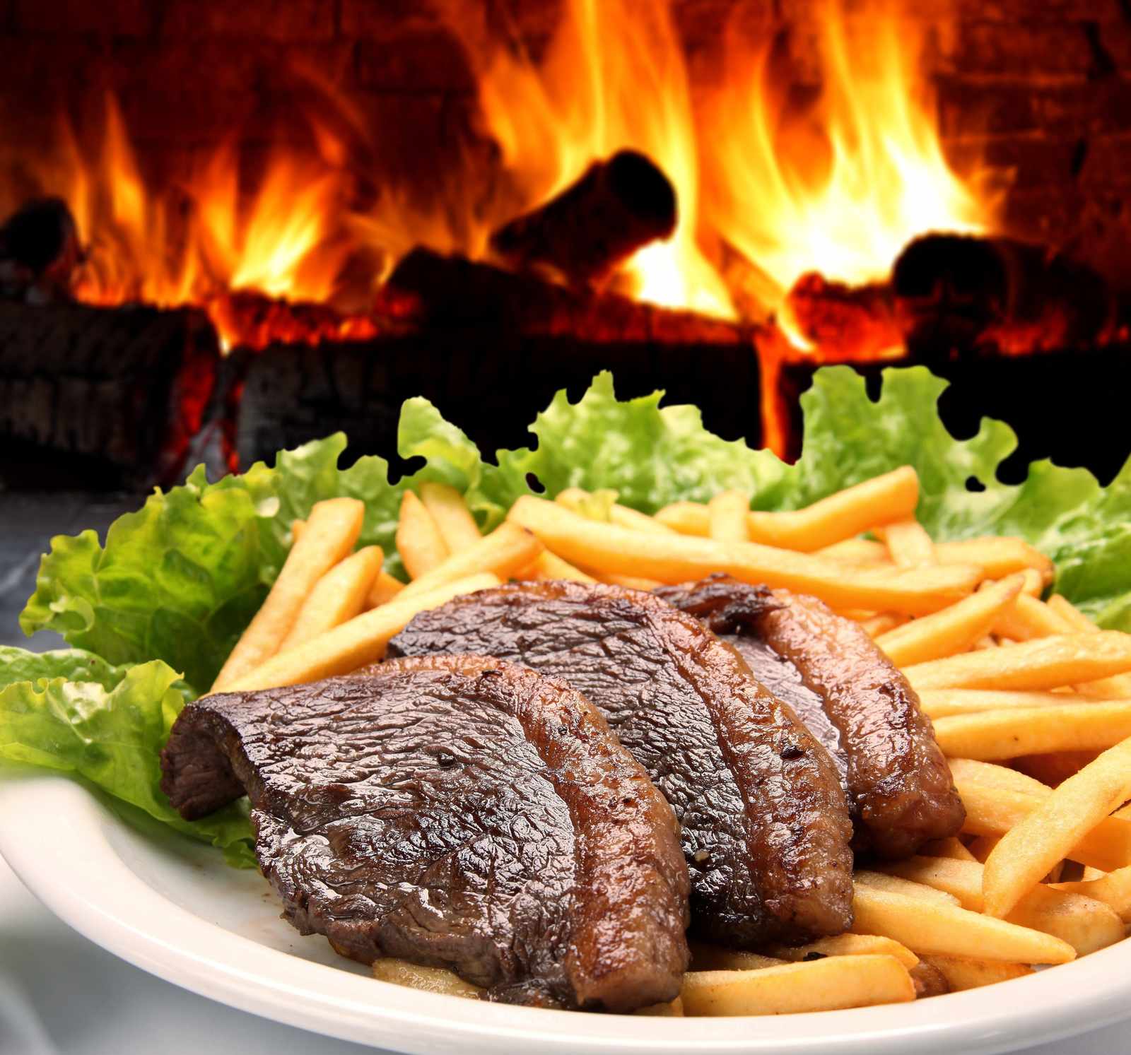 Juicy Steak & Fries Fireplace Wall Art