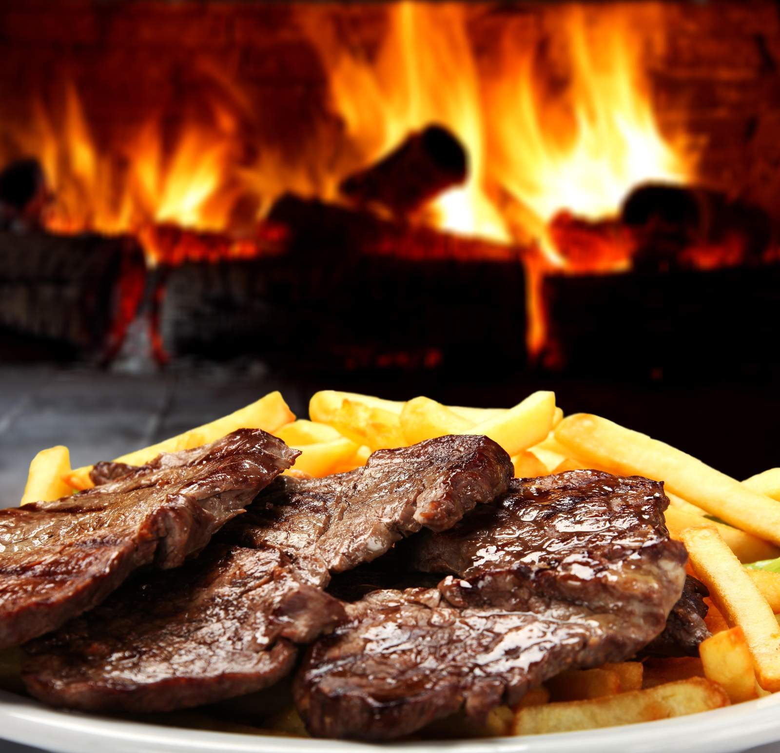 Steak & Fries Cozy Fireplace Wall Art
