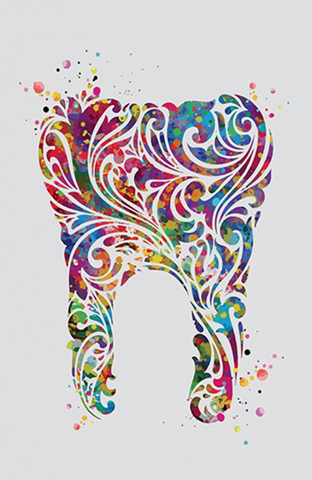 Vibrant Dental Art Watercolor Tooth Wall Art