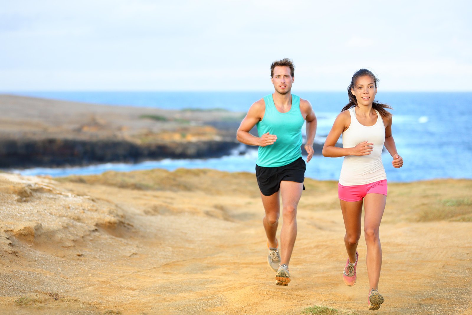 Active Couple Beach Run Coastal Landscape Wall Art