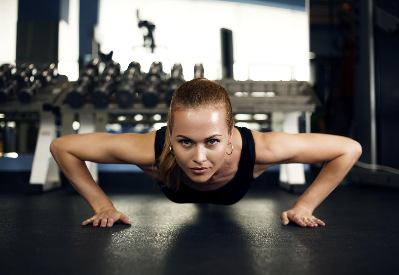 Focused Fitness Woman Push-up Wall Art