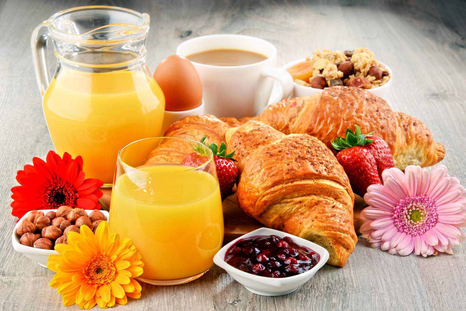 Artistic Breakfast Delights: Croissant & Orange Juice Wall Art