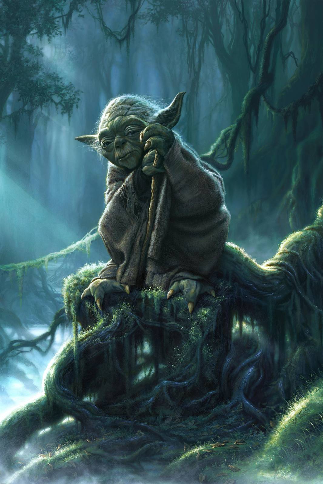 Wise Yoda Meditation Swamp Scene Wall Art