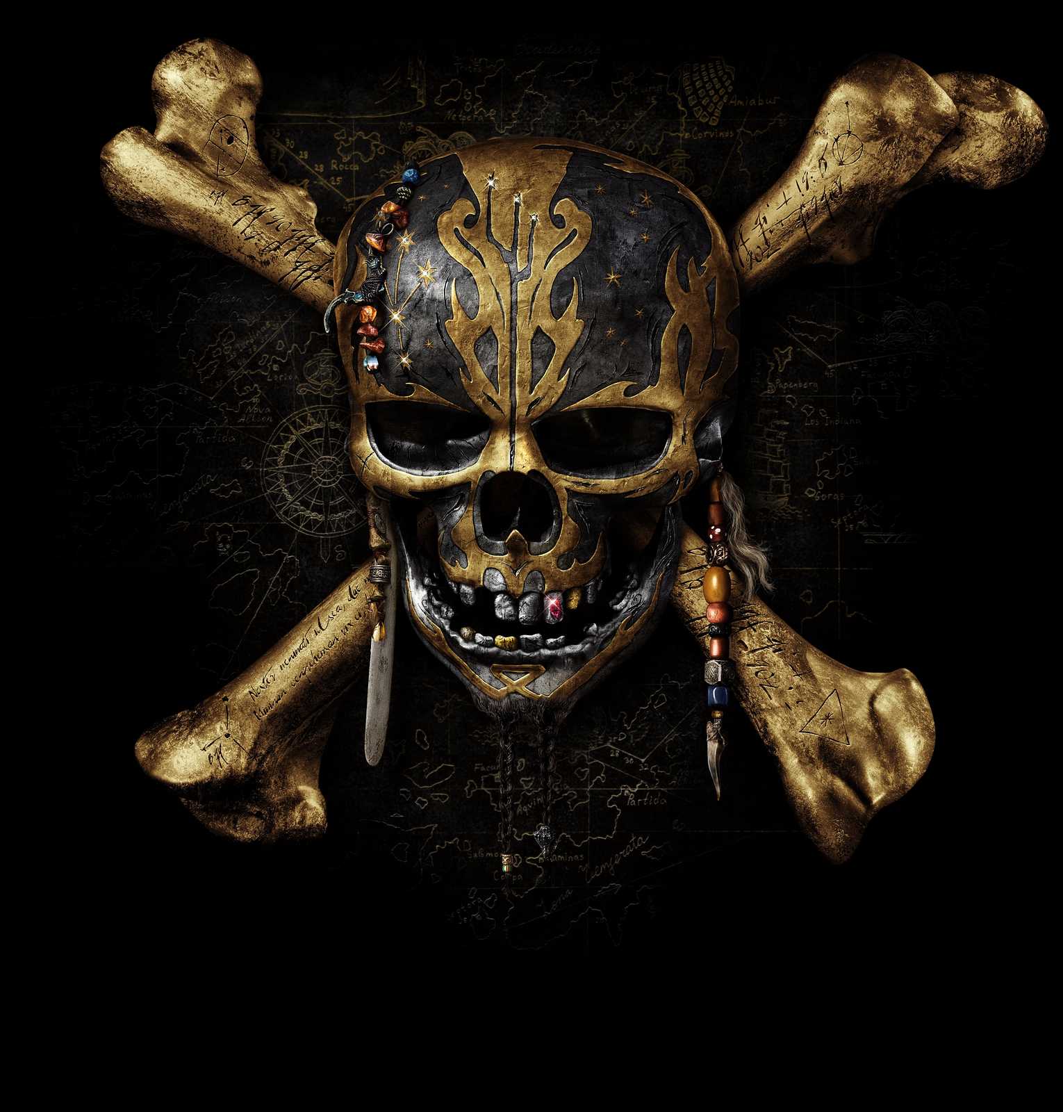 Mysterious Skull & Bones Gold Map Wall Art