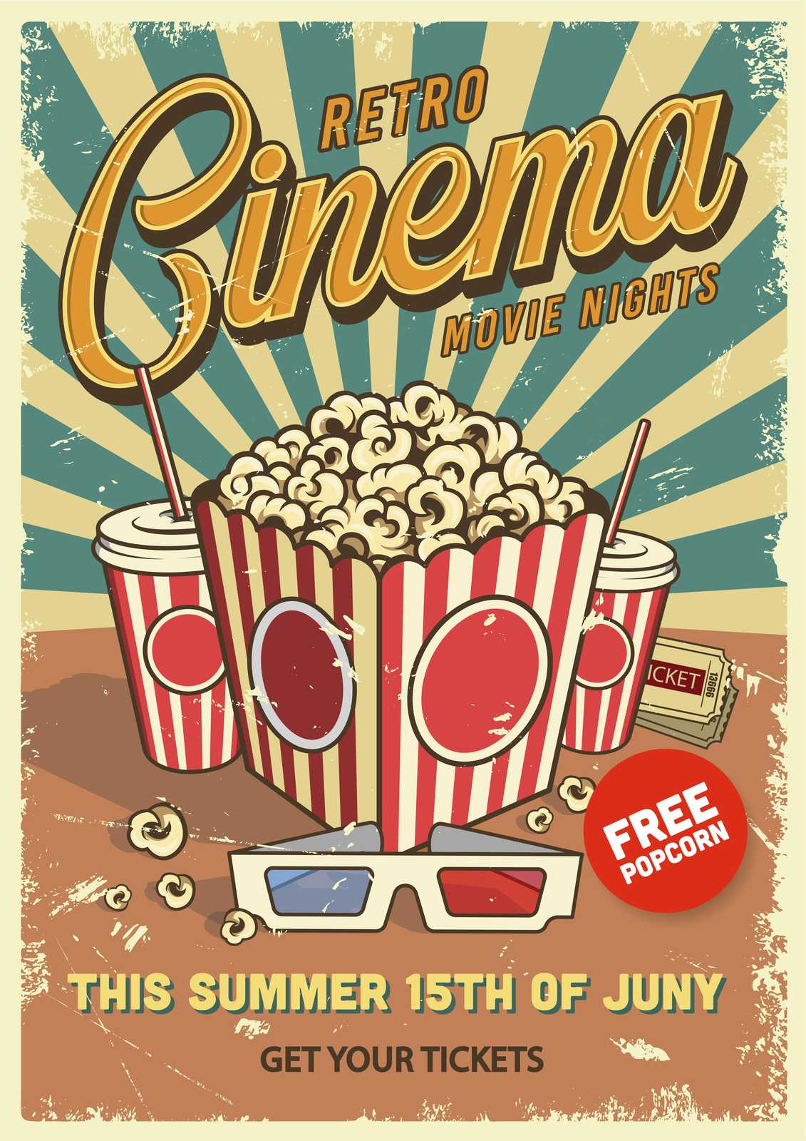 Retro Cinema Movie Nights Popcorn Wall Art