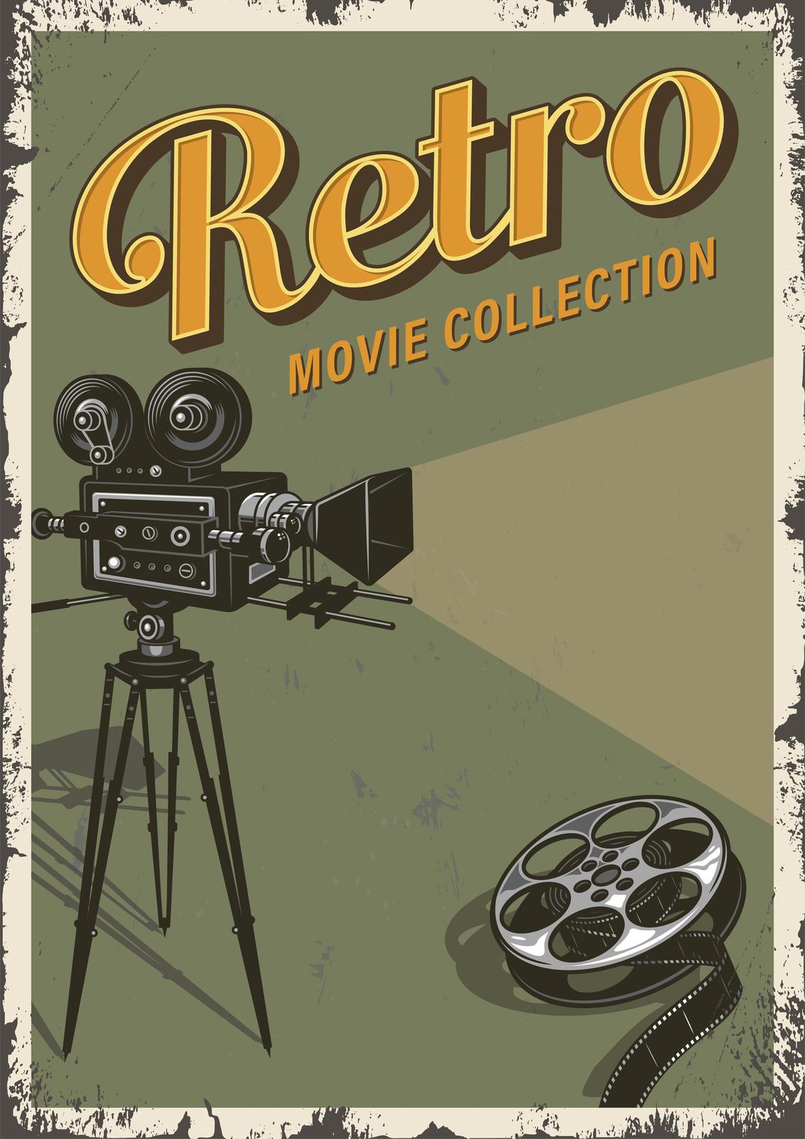 Retro Movie Camera & Film Reel Wall Art