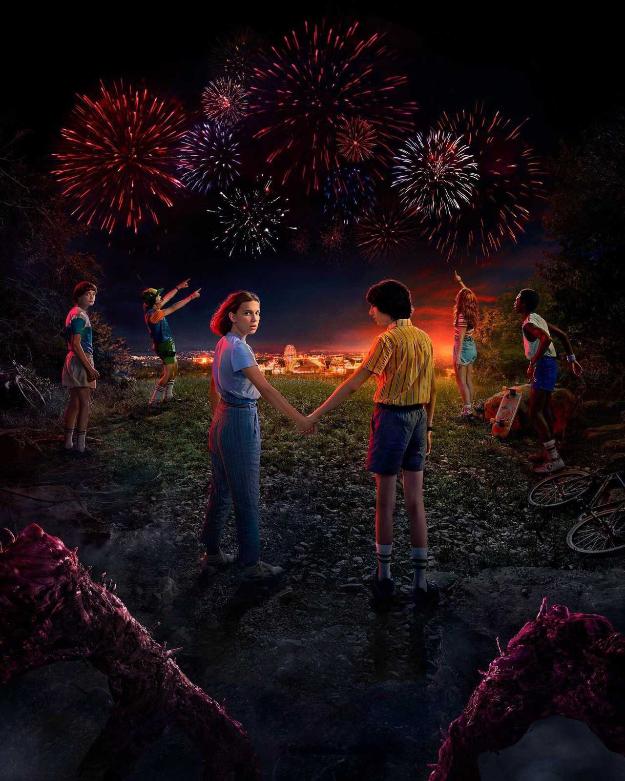 Stranger Things Cast Fireworks Wall Art