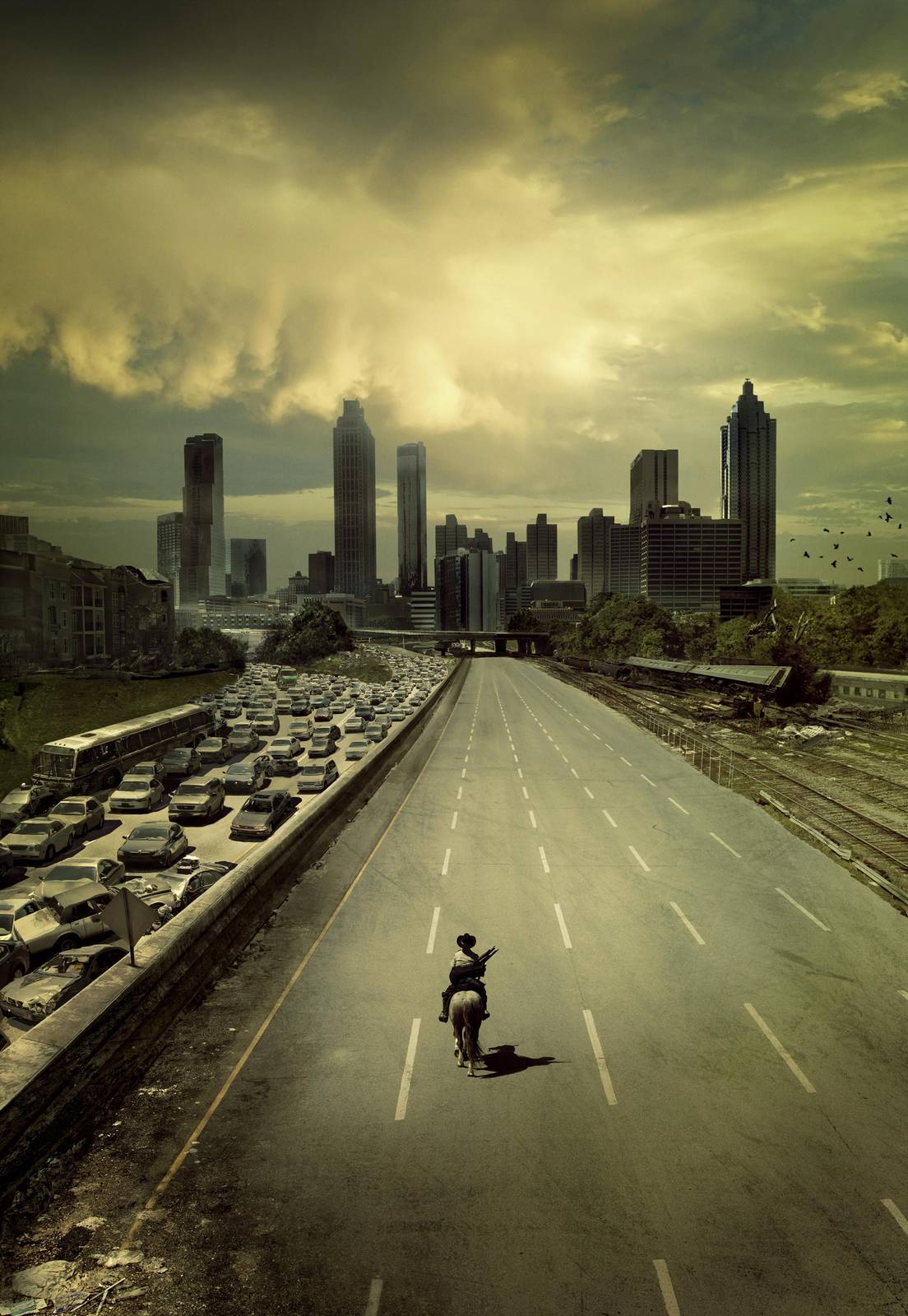 Post-Apocalyptic Cityscape Horse Rider Wall Art