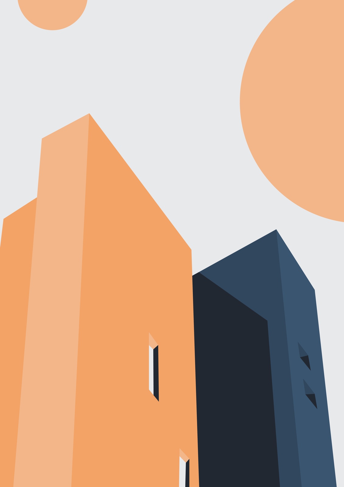 Modern Geometric Buildings Orange & Blue Wall Art