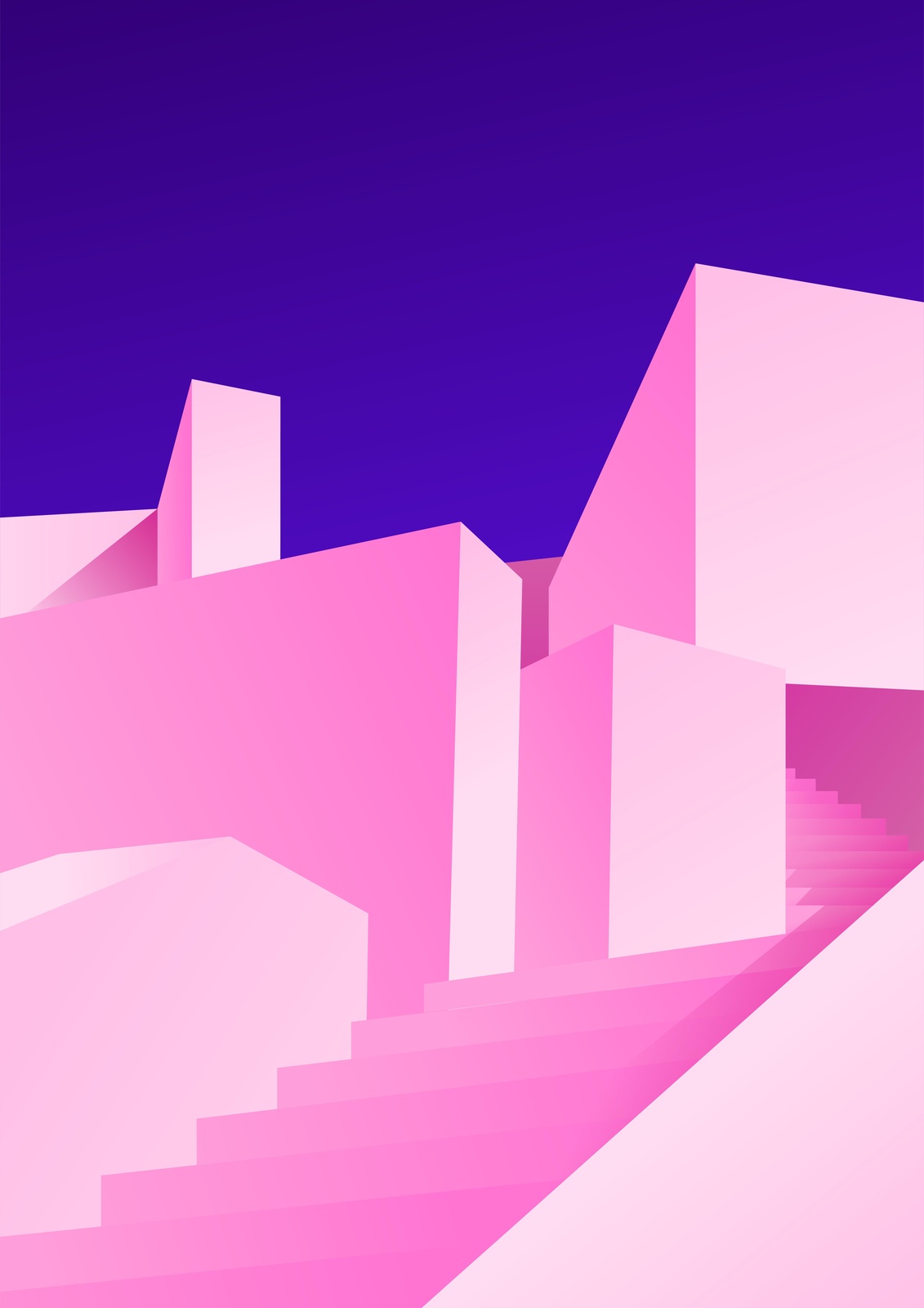 Modern Pink Geometric Architecture Wall Art