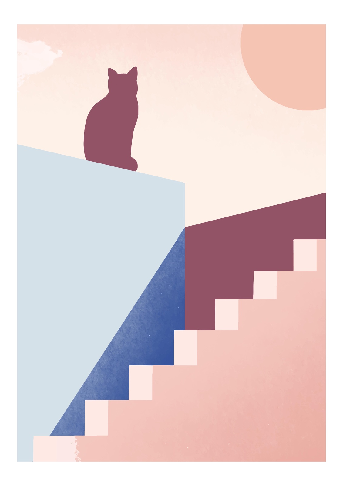 Minimalist Cat Sunset Abstract Wall Art