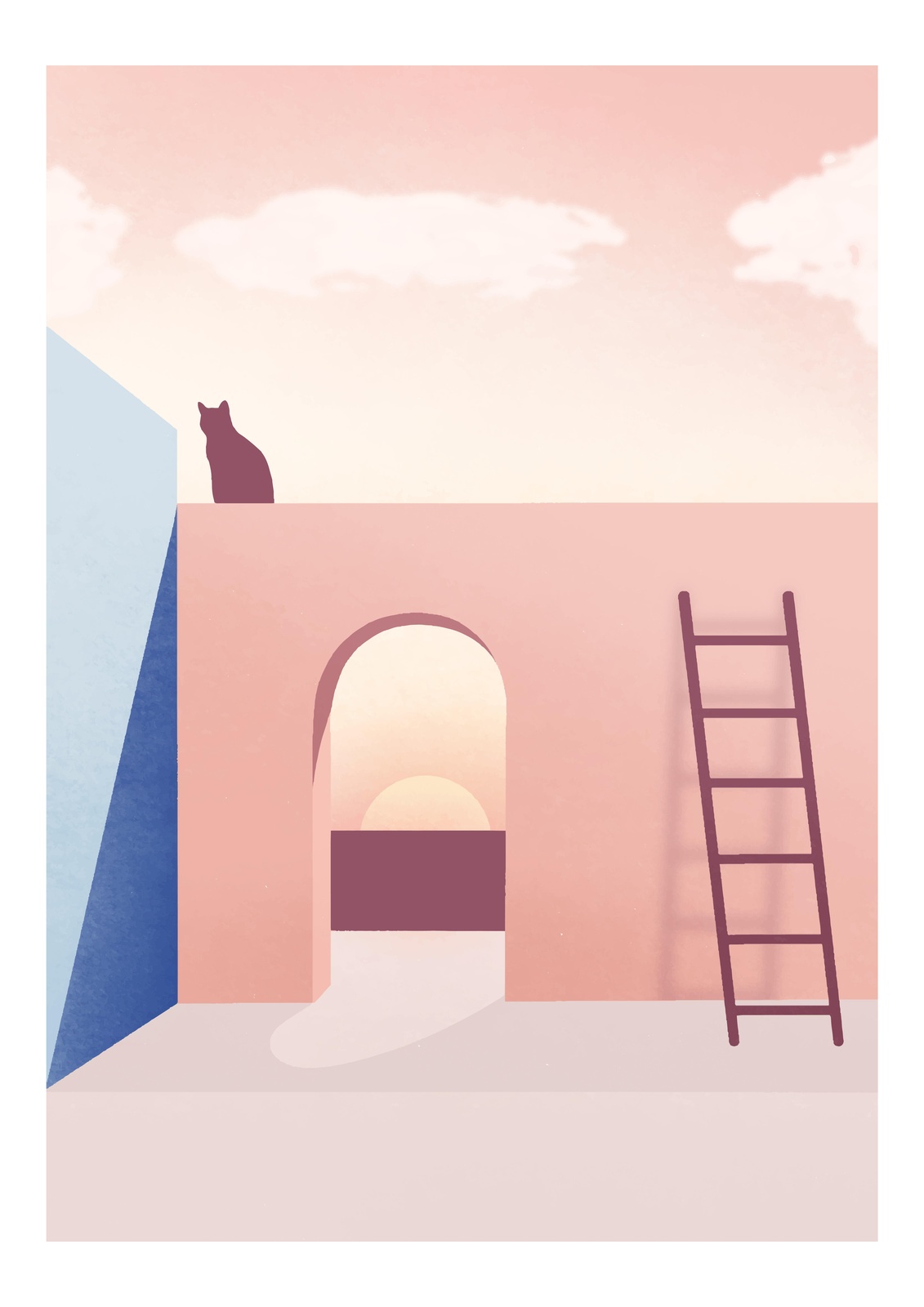 Serene Sunset Cat Abstraction Wall Art