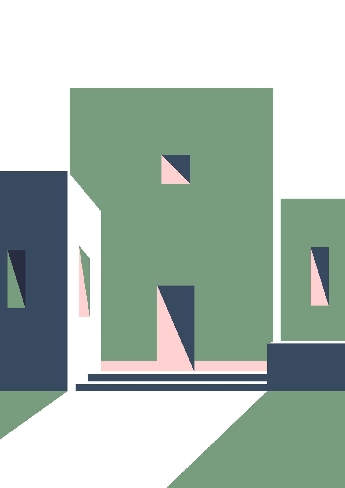 Geometric Abstraction Green & Navy Wall Art