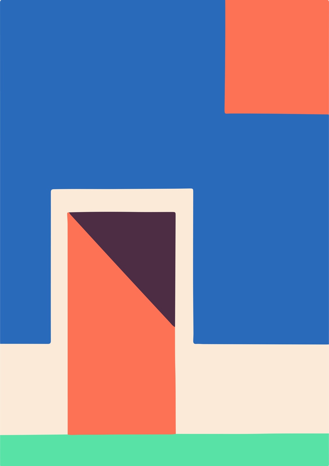 Modern Abstract Geometric Blue & Coral Wall Art