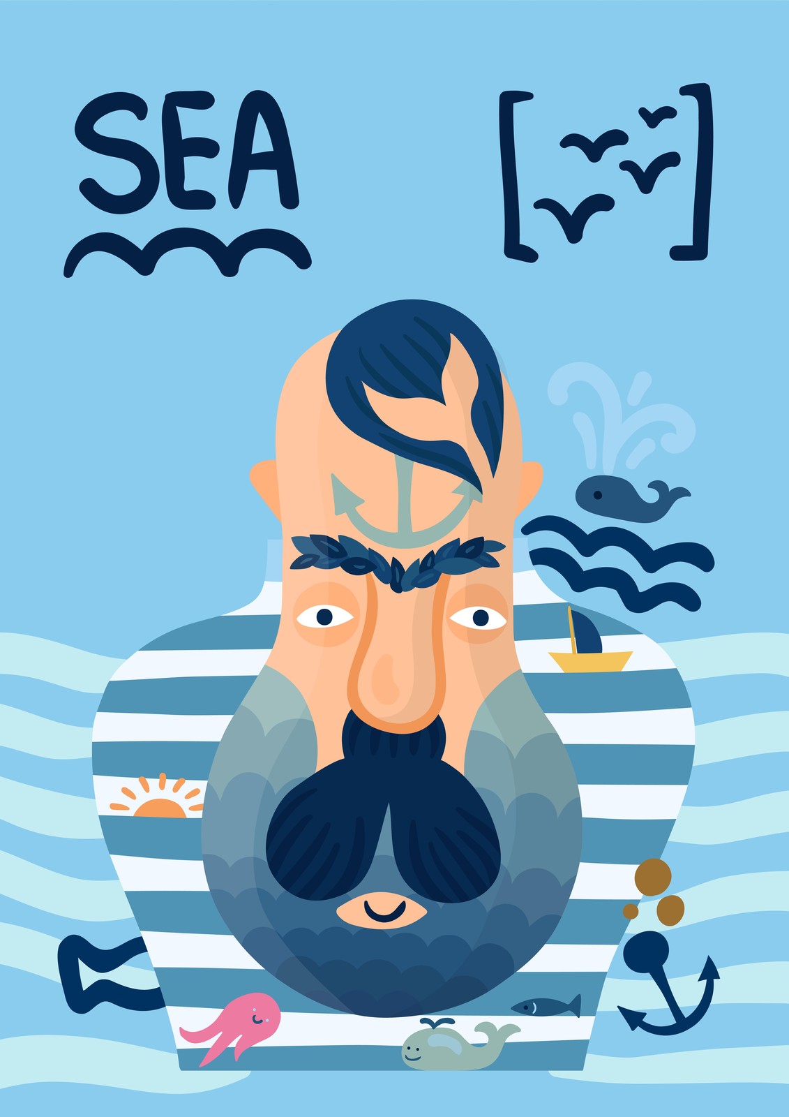 Whimsical Sailor & Ocean Life Wall Art