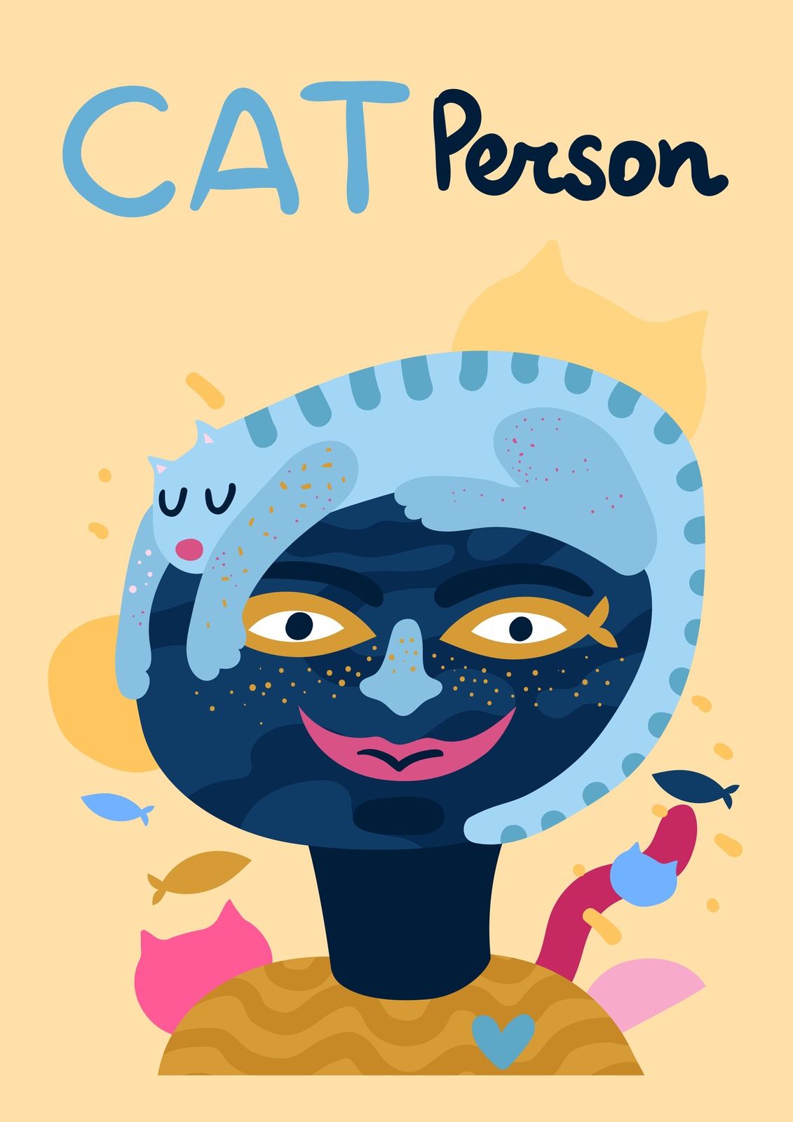 Whimsical Cat Person Art Wall Art