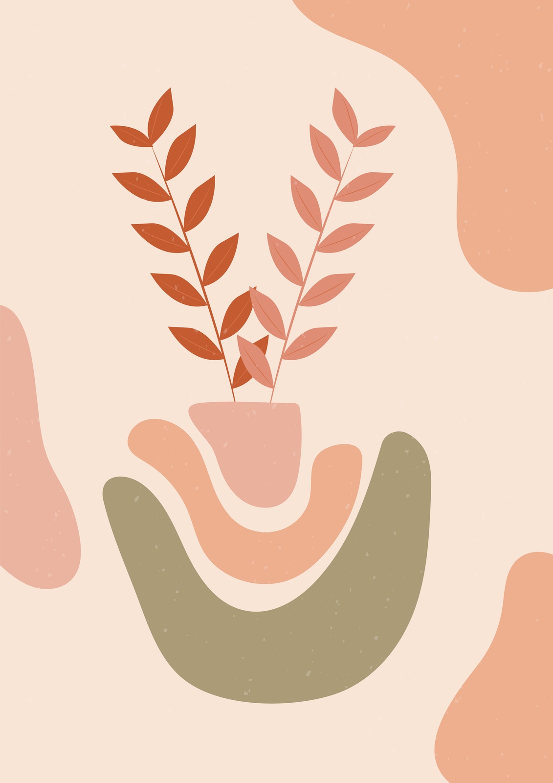 Boho Plant Abstract Mid Century Modern Wall Art