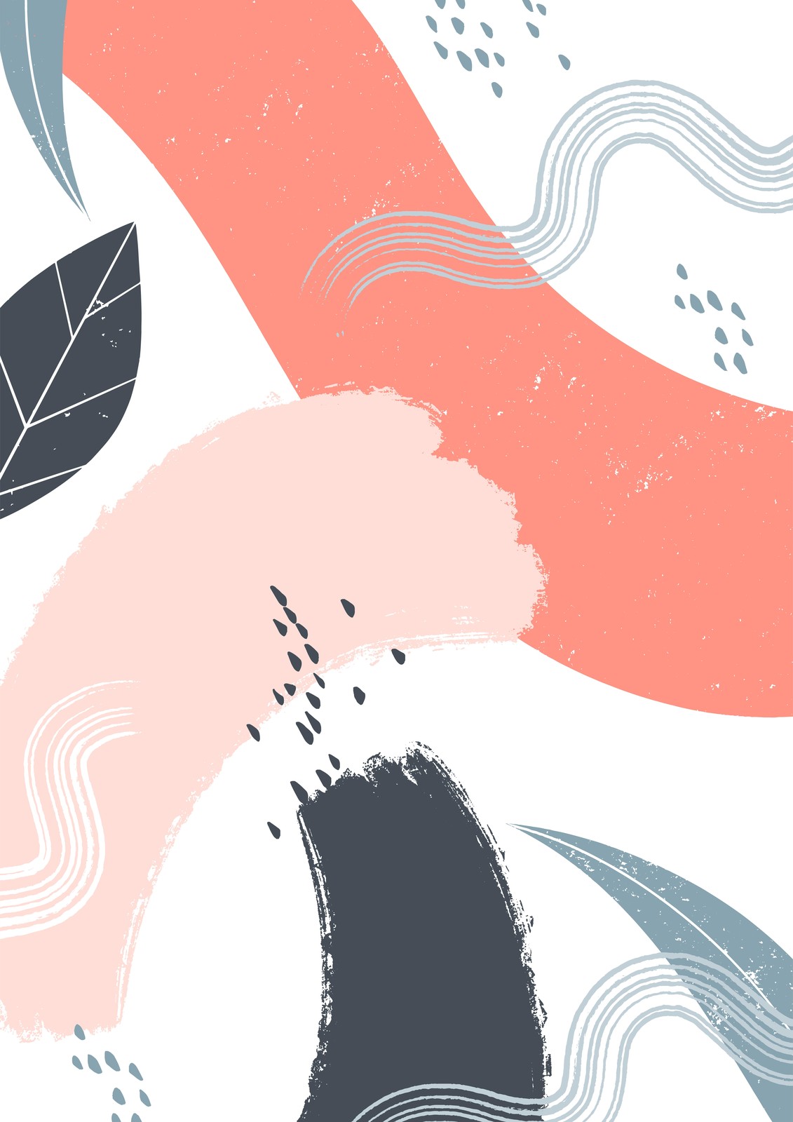 Abstract Coral & Teal Leaf Wall Art