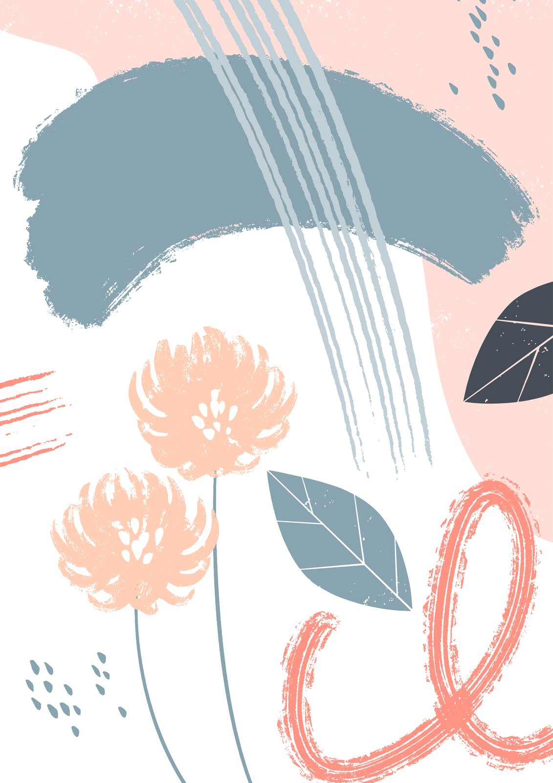 Abstract Floral Blush & Slate Wall Art
