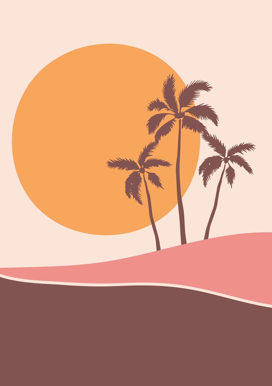 Sunset Palm Trees Abstract Boho Wall Art