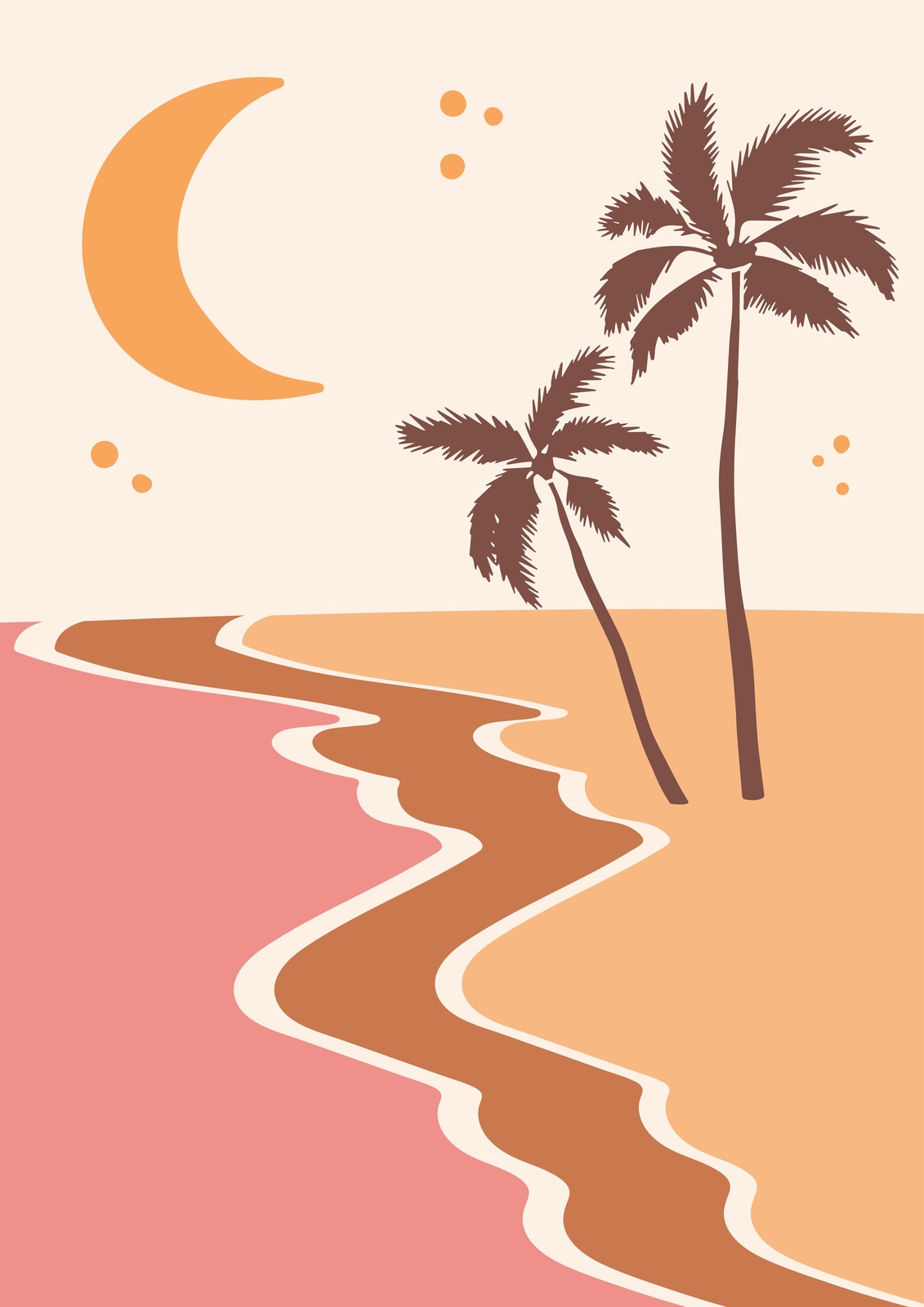 Boho Moonlit Palm Beach Wall Art