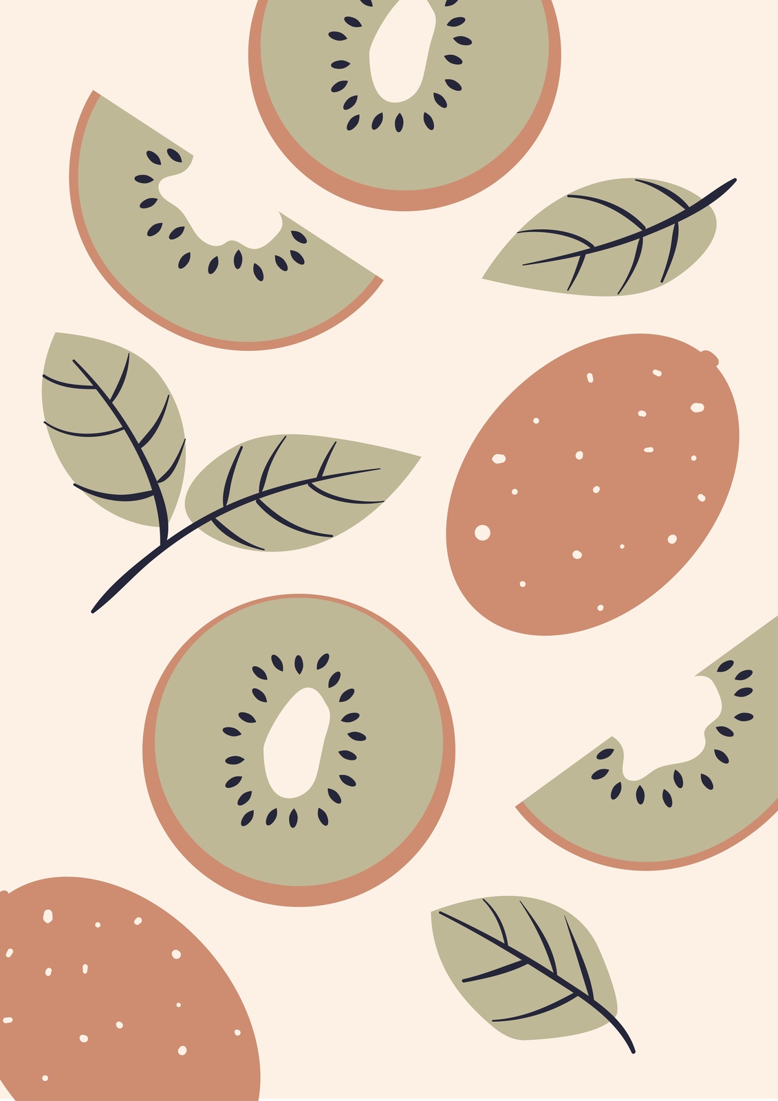 Abstract Kiwi Fruit & Leaves Wall Art