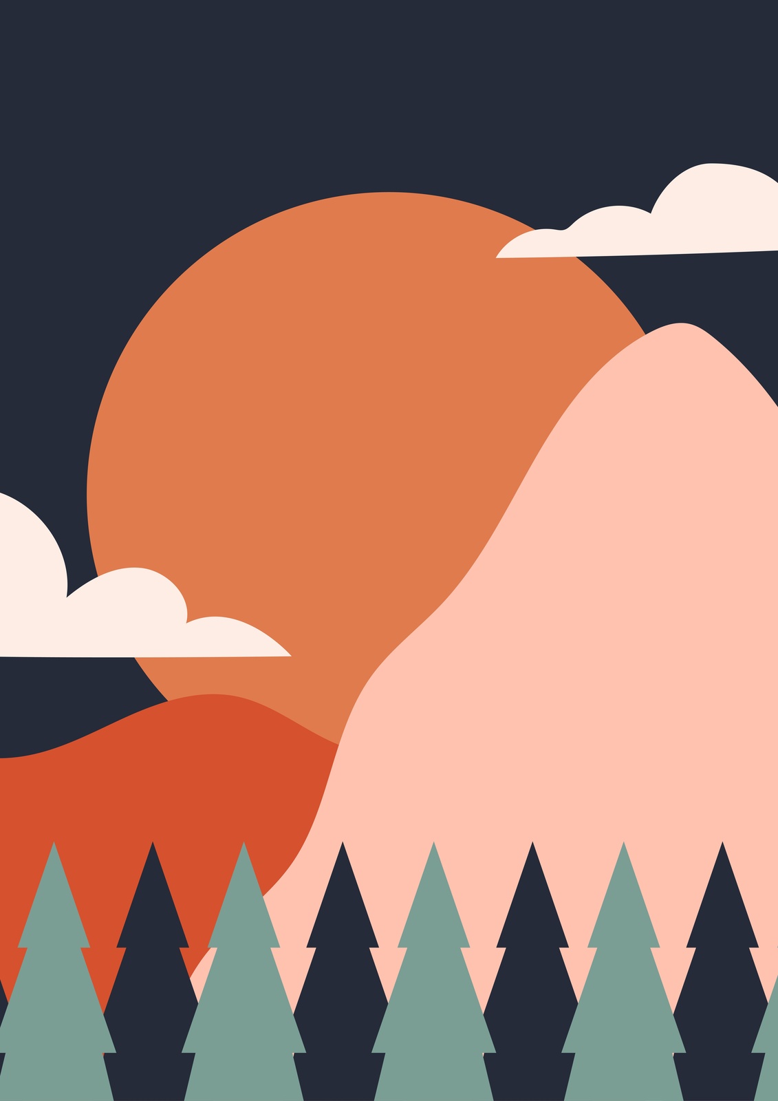 Minimalist Sunset Mountains & Trees Wall Art