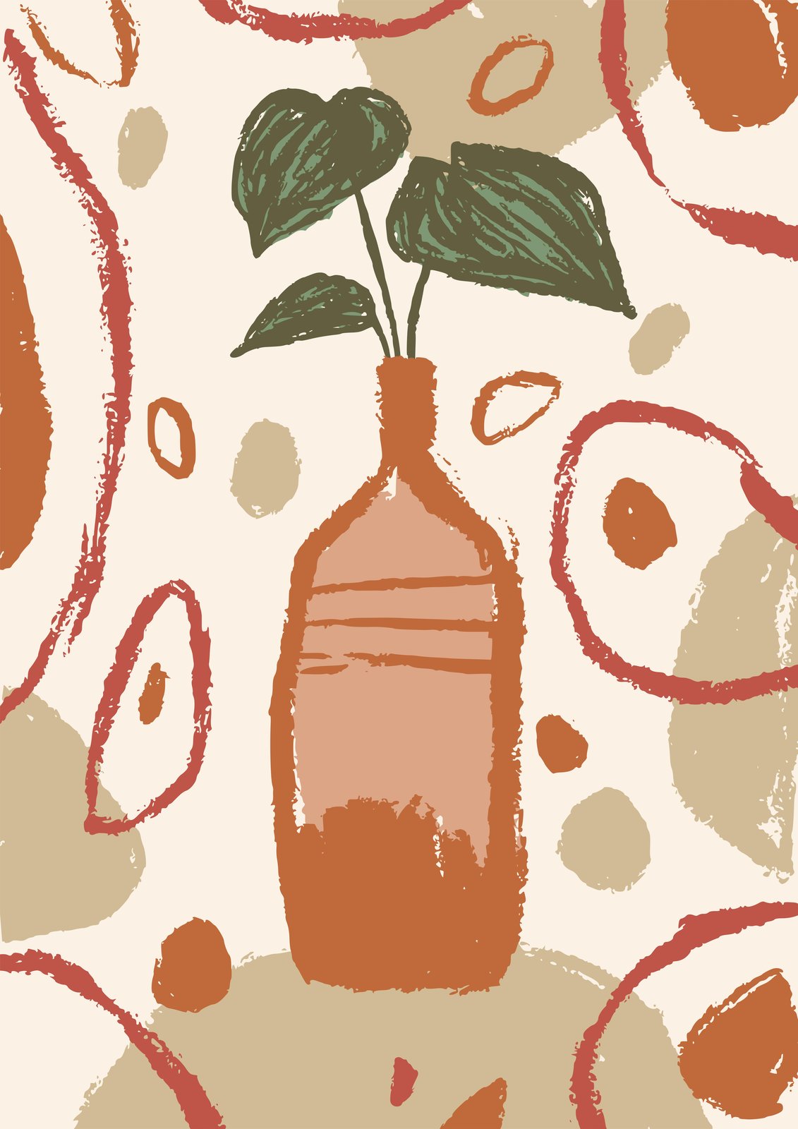 Abstract Botanical Vase Warm Tones Wall Art