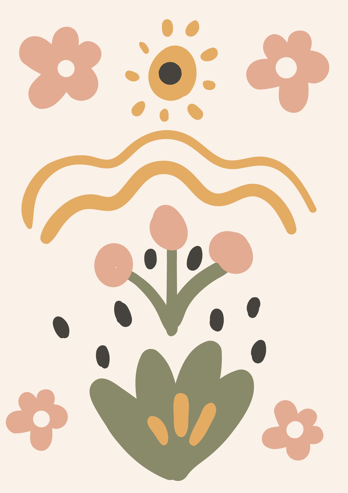 Boho Floral & Sun Abstract Wall Art