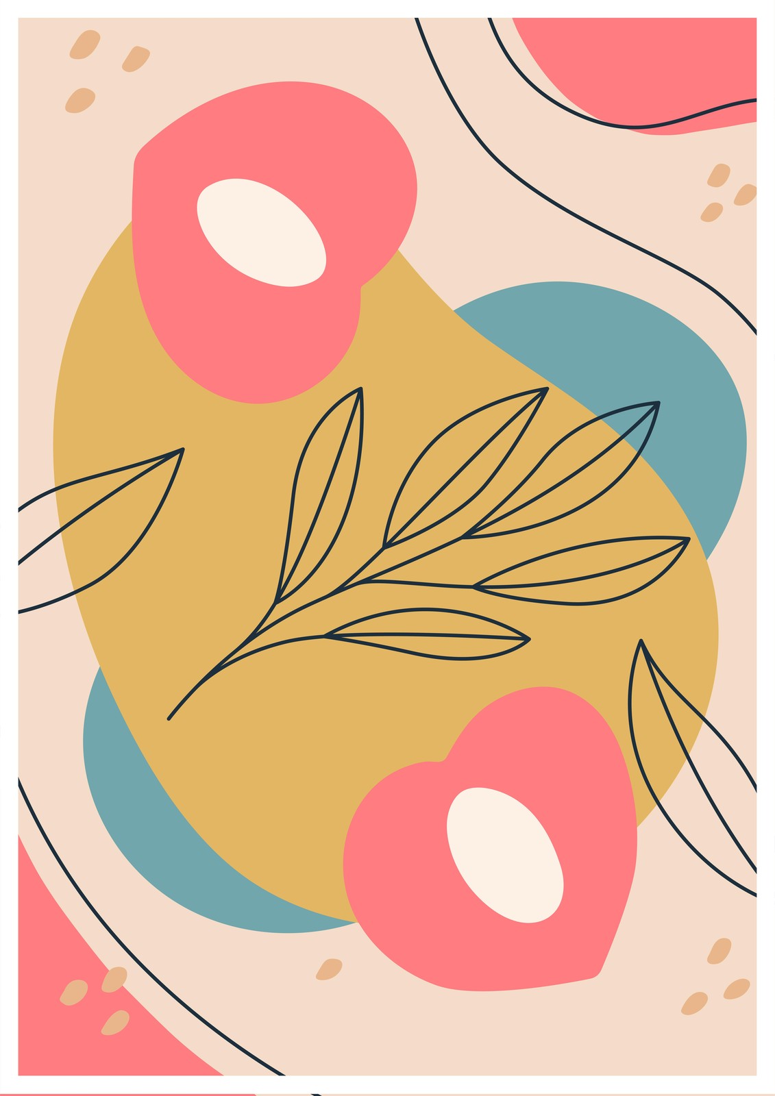 Abstract Peach & Botanicals Wall Art