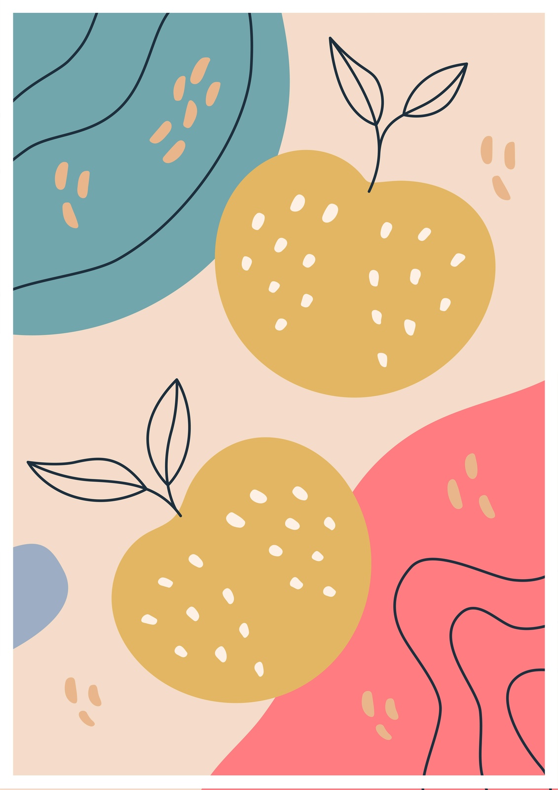 Abstract Botanical Peach & Teal Wall Art