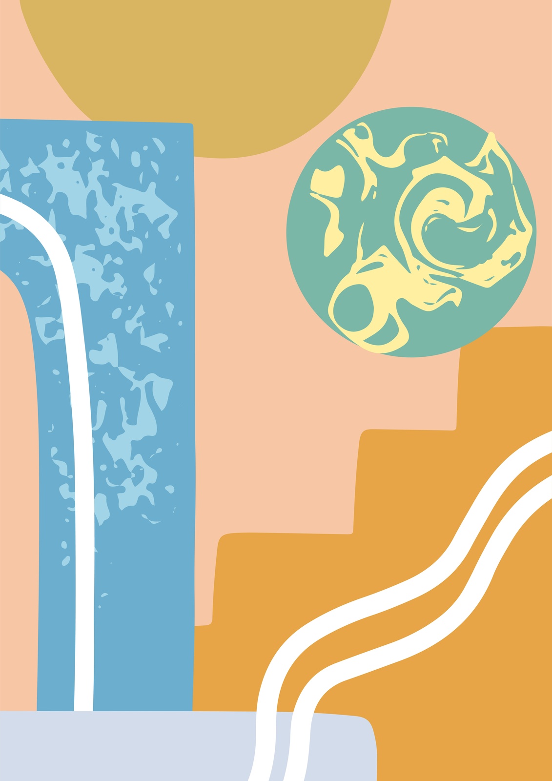 Abstract Geometric Peach & Teal Wall Art