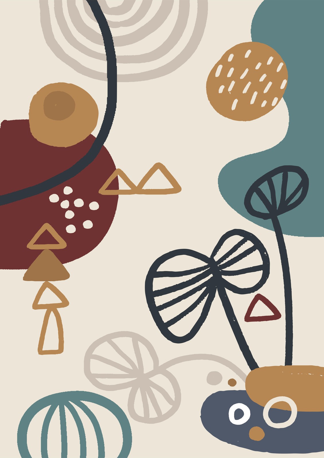 Boho Abstract Organic Shapes Wall Art