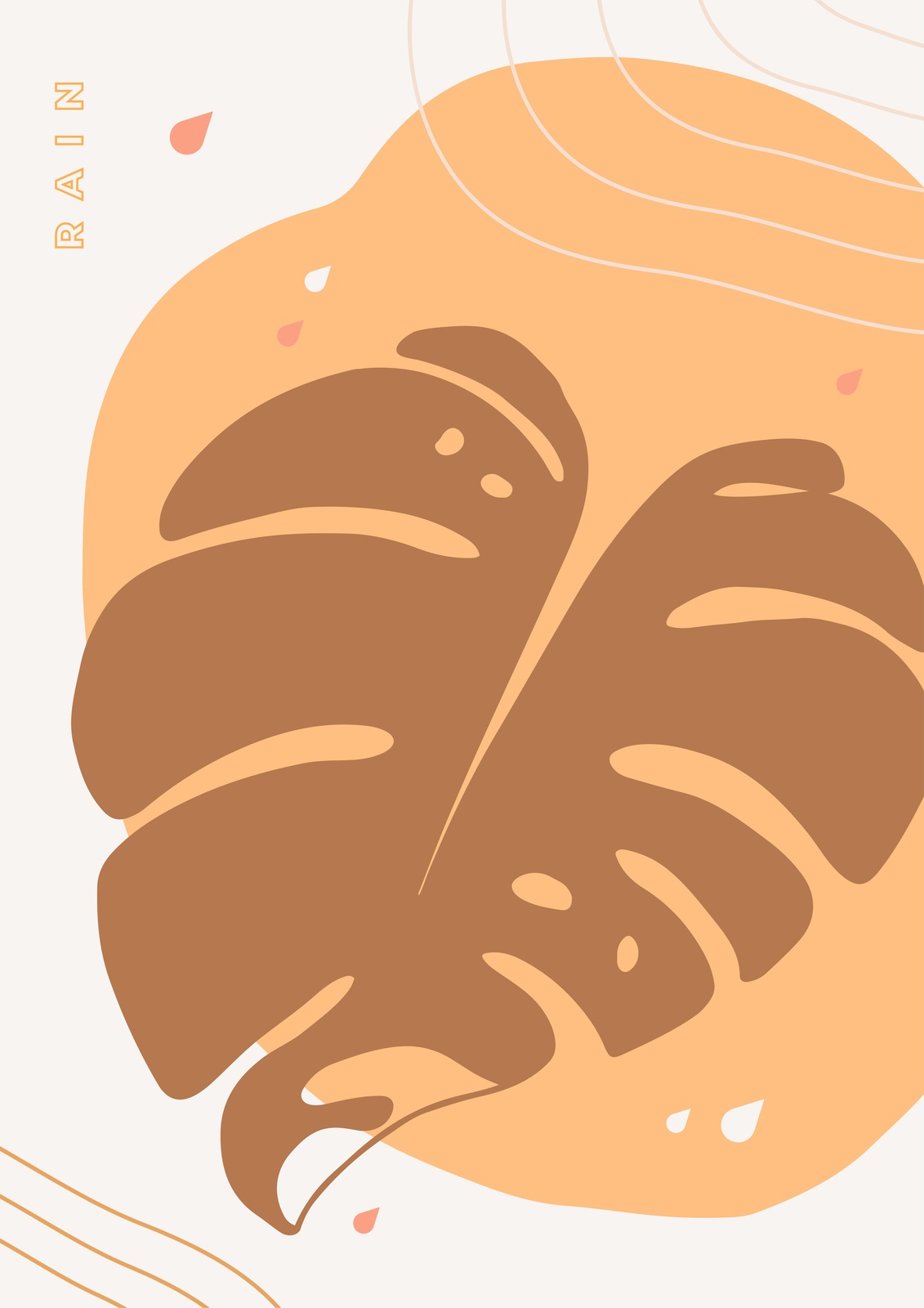 Monstera Leaf Abstract Boho Rainy Day Wall Art