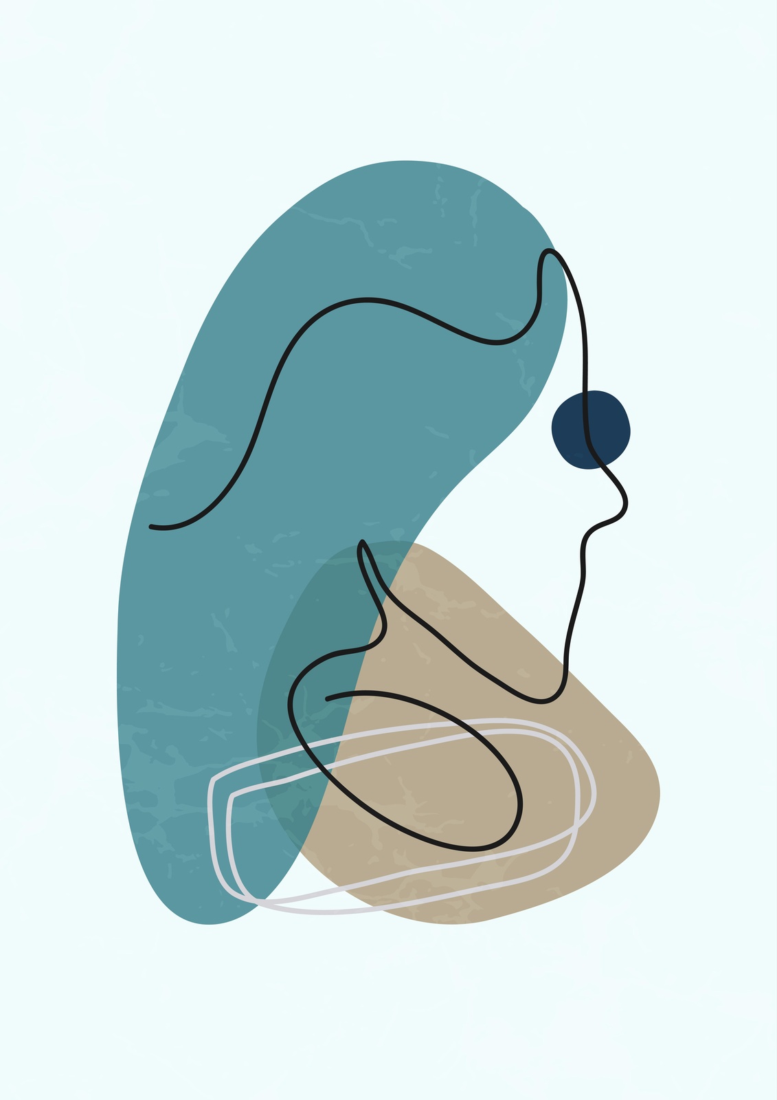 Abstract Face Teal & Tan Wall Art