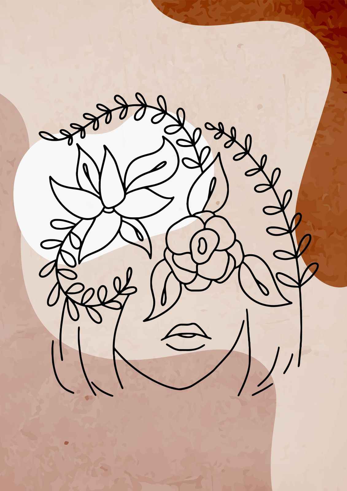Boho Floral Face Line Art Wall Art