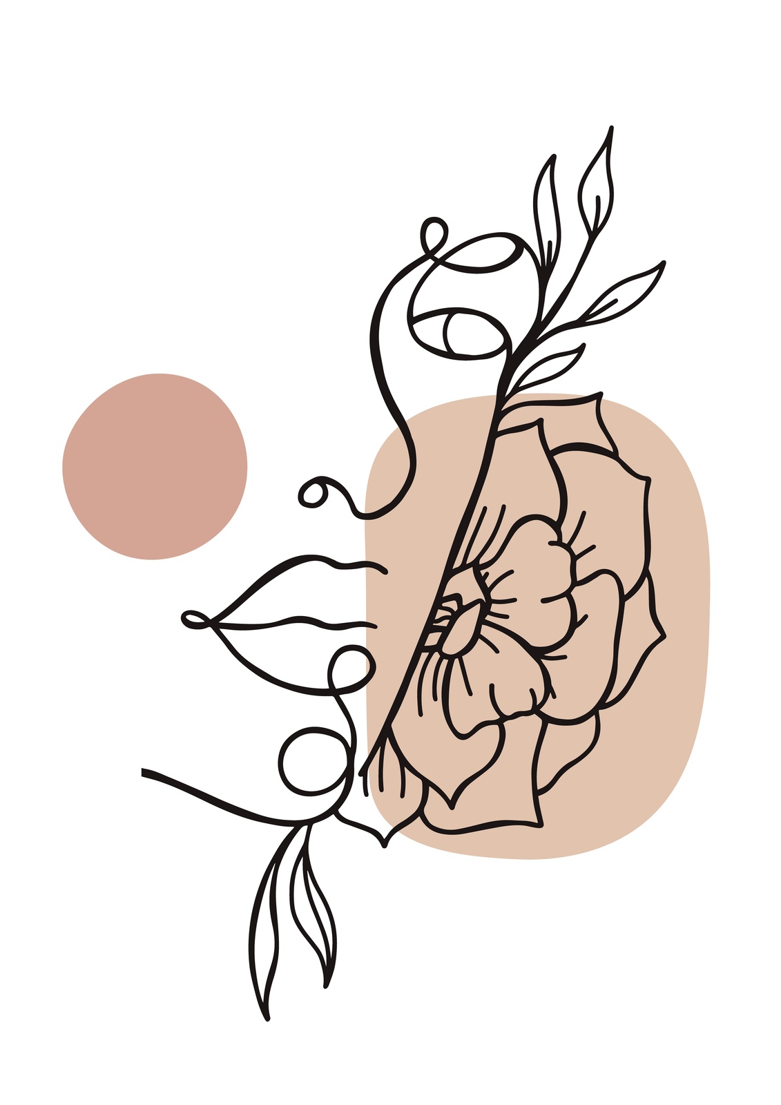 Minimalist Face & Flower Line Art Wall Art