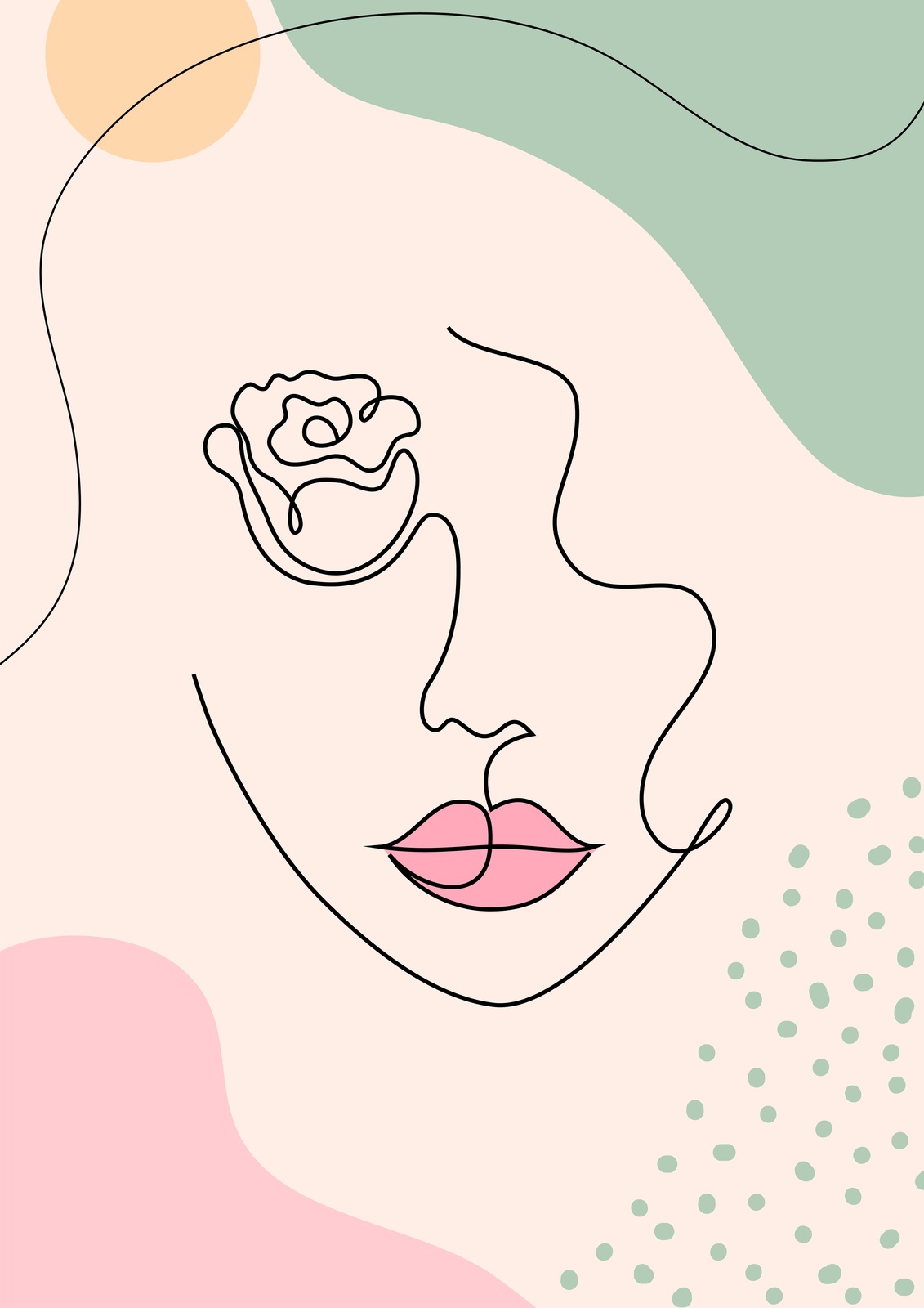 Abstract Face & Rose Line Art Wall Art
