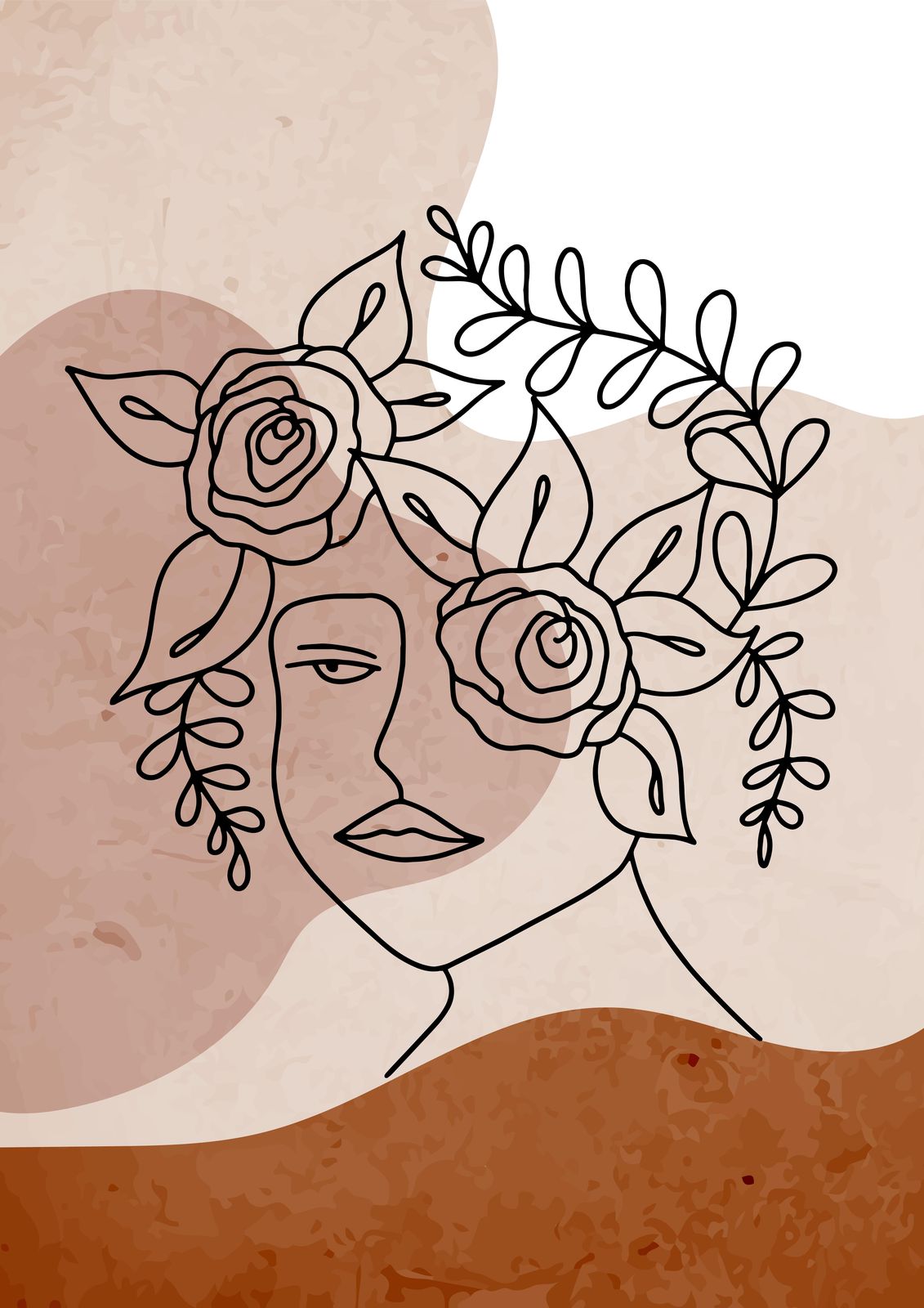 Boho Floral Face Line Art Wall Art