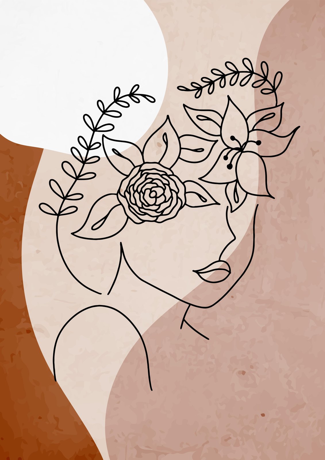 Boho Floral Line Art Woman Wall Art