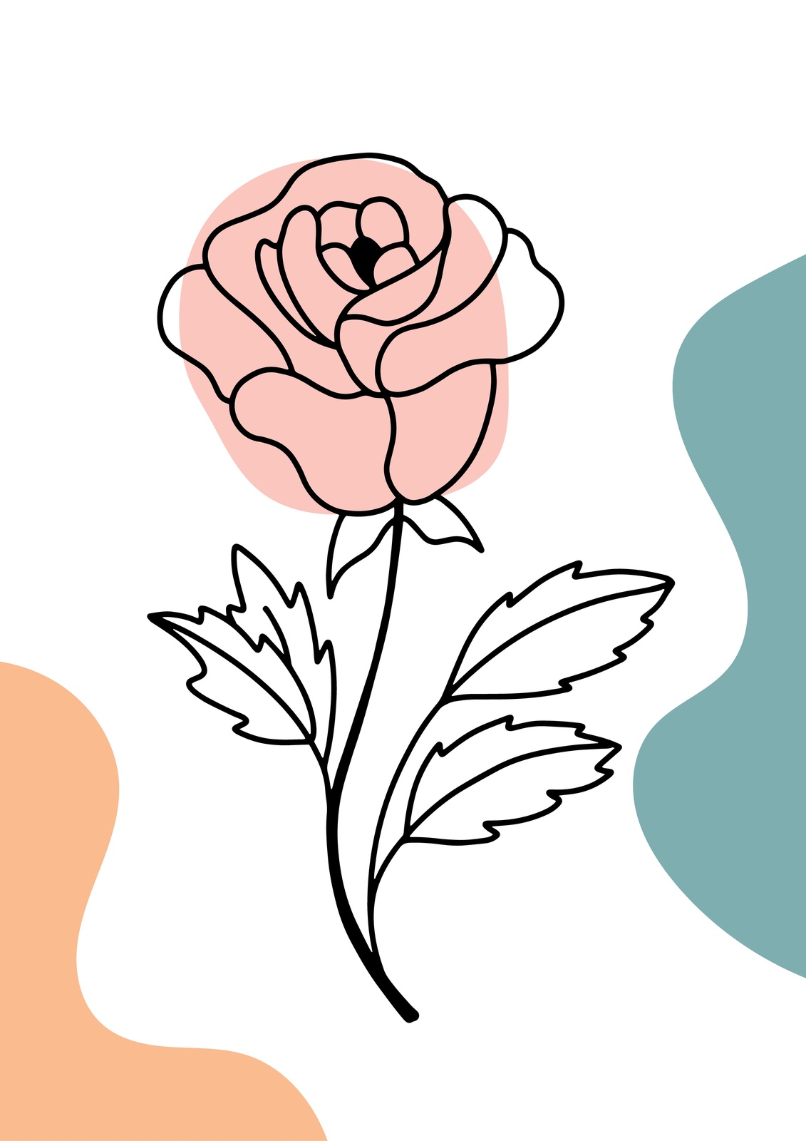 Blush Rose Botanical Line Art Wall Art