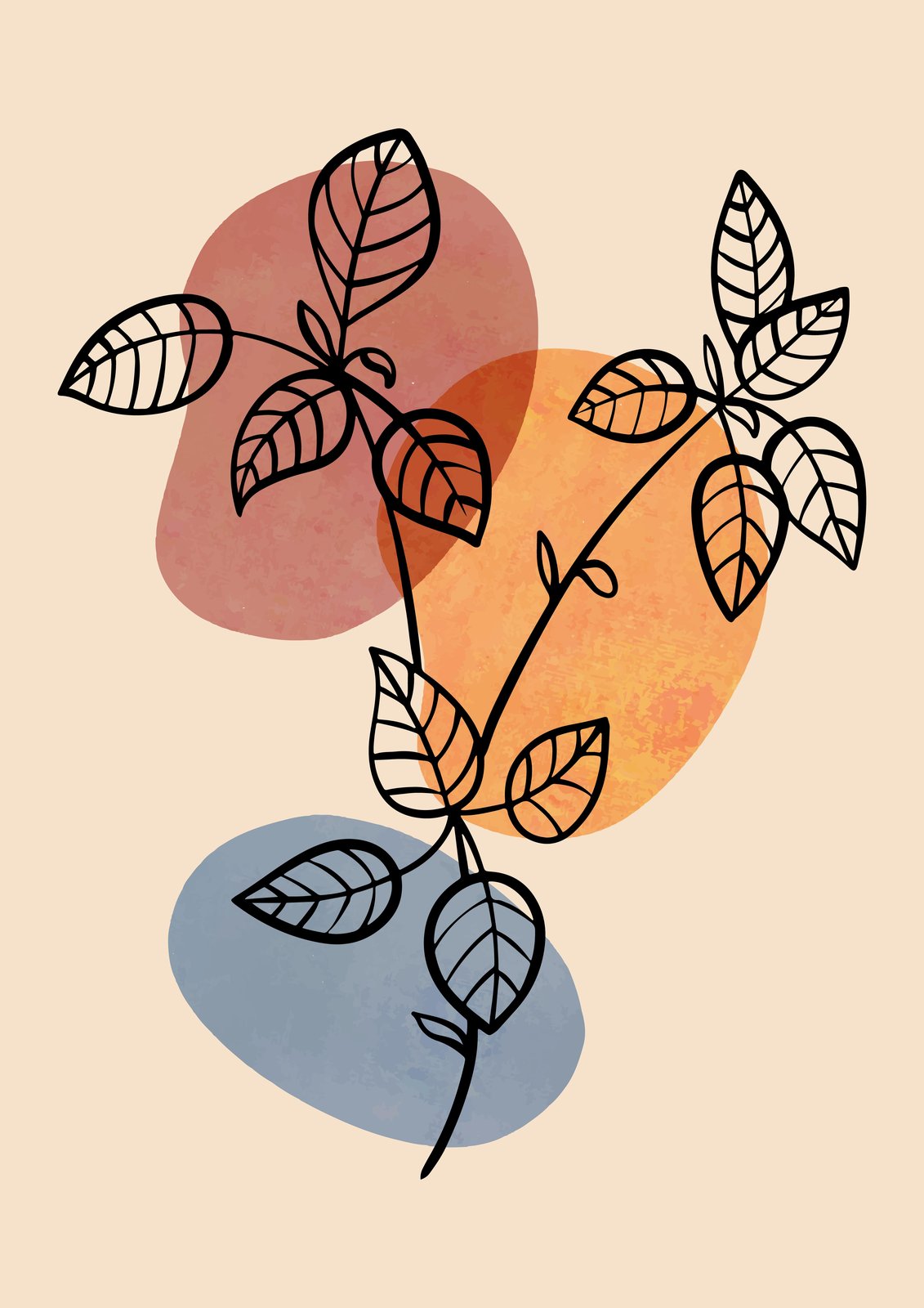 Boho Botanical Leaf Line Art Wall Art