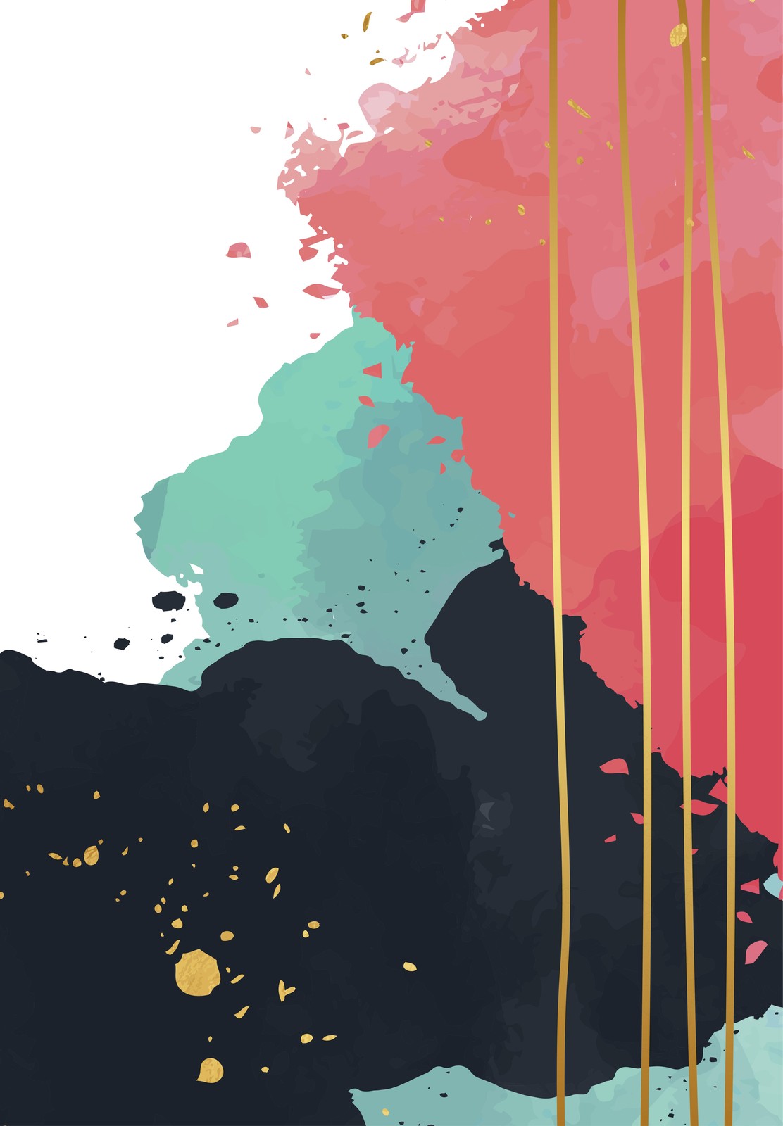 Abstract Gold Splatter Coral Teal Wall Art