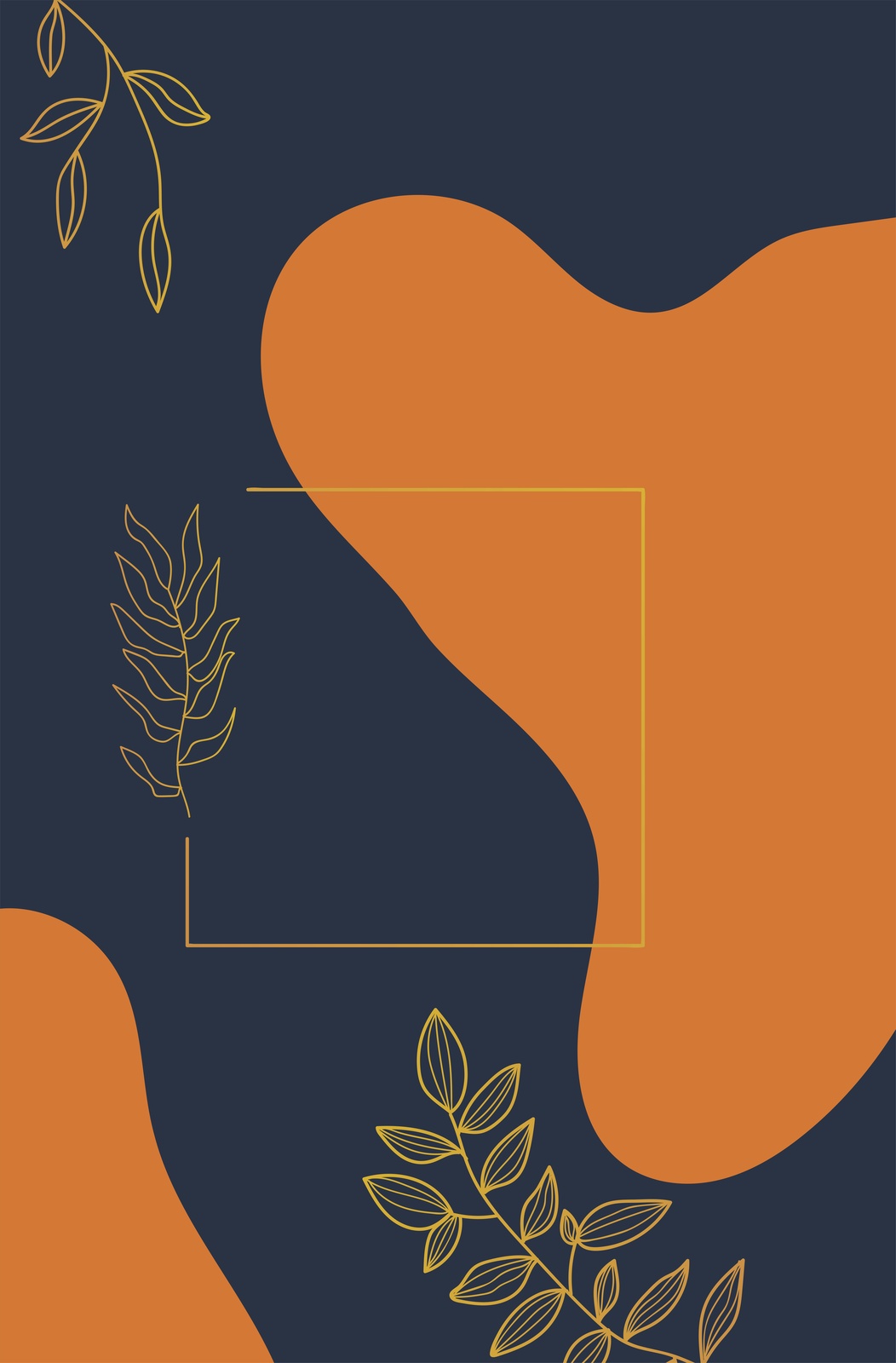 Boho Botanical Abstract Navy Orange Wall Art