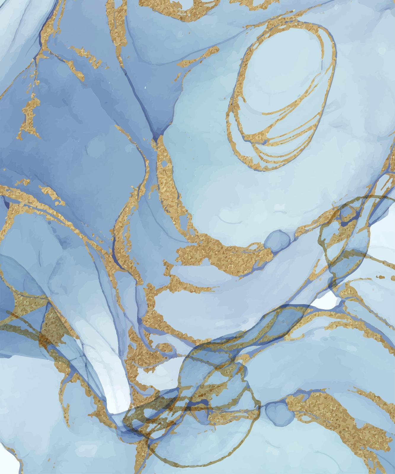 Serene Blue Gold Abstract Marble Wall Art