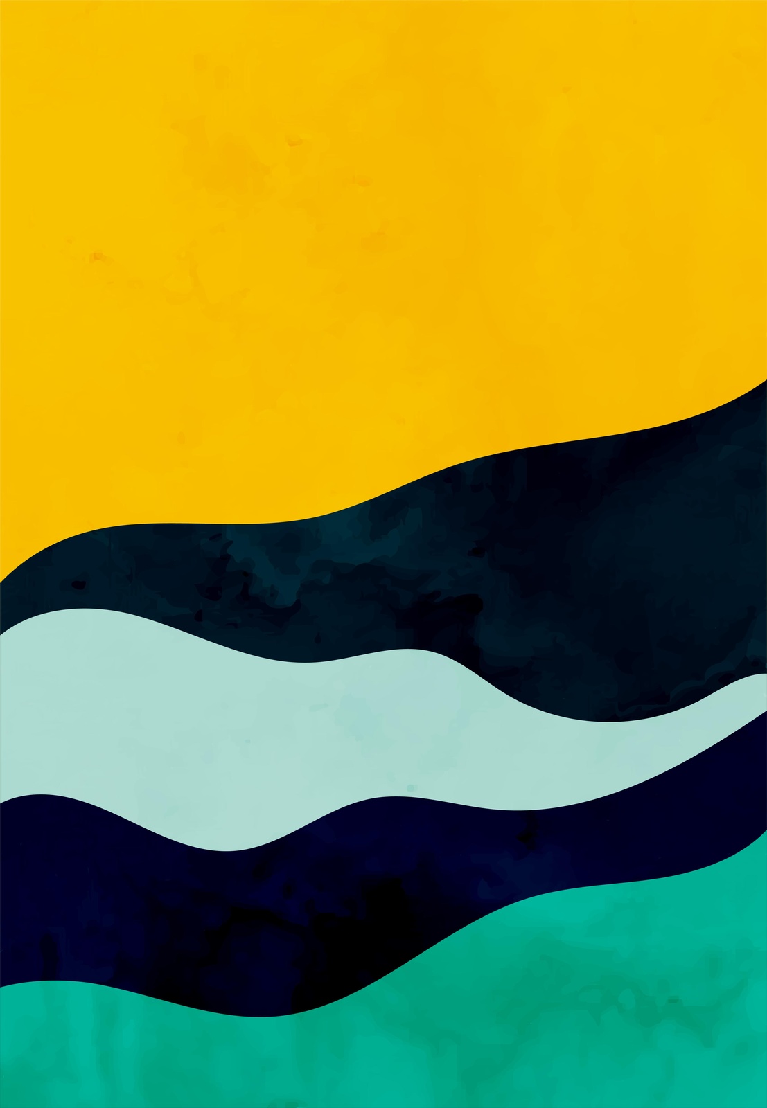 Abstract Wave Yellow & Teal Wall Art