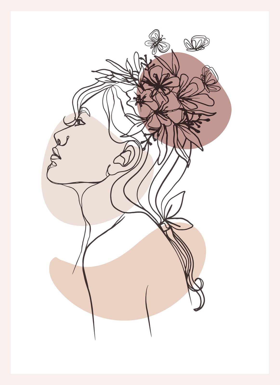 Bohemian Woman Floral Line Art Wall Art