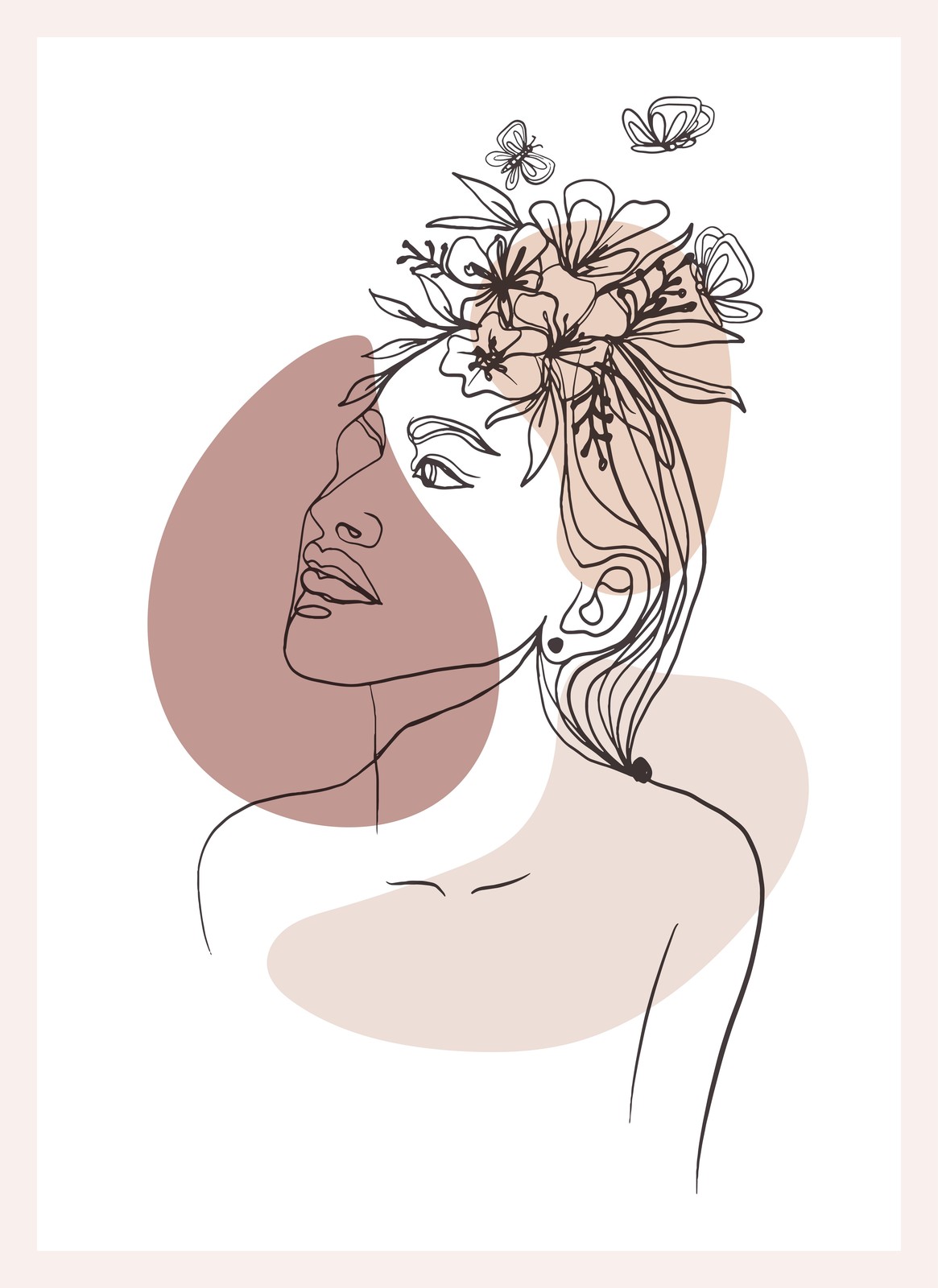 Bohemian Floral Woman Line Art Wall Art