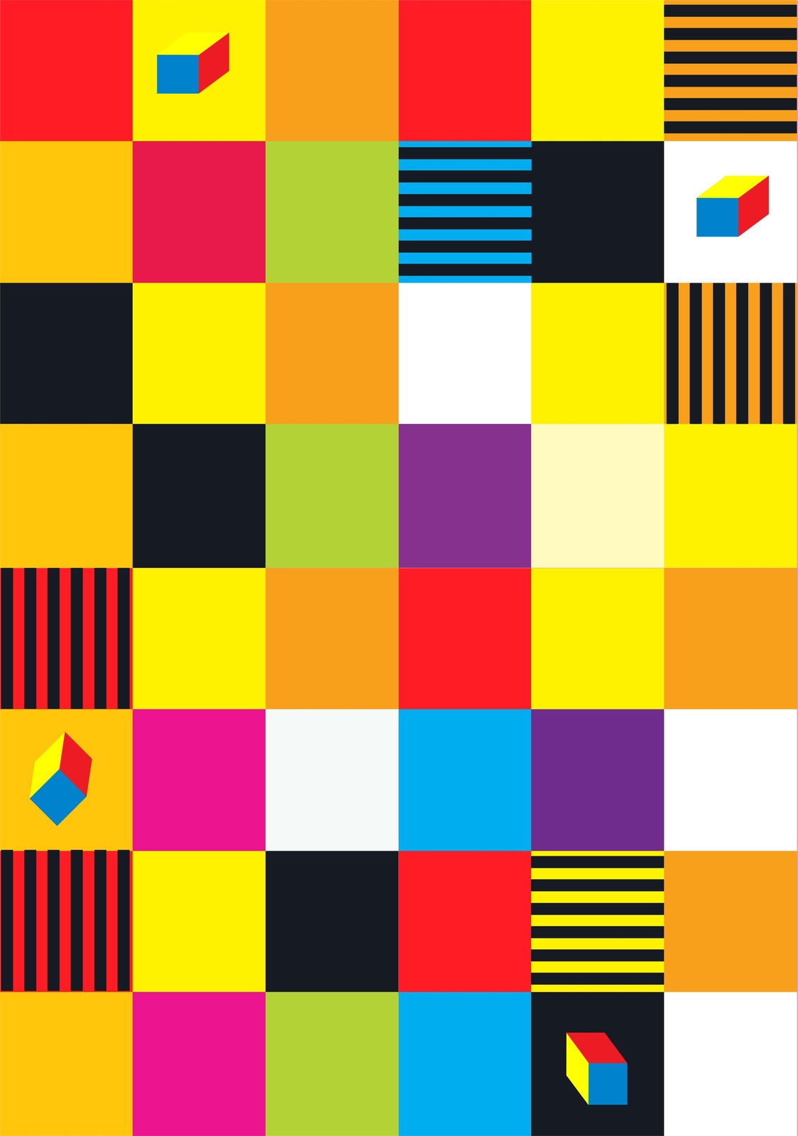 Vibrant Geometric Cube & Stripe Wall Art
