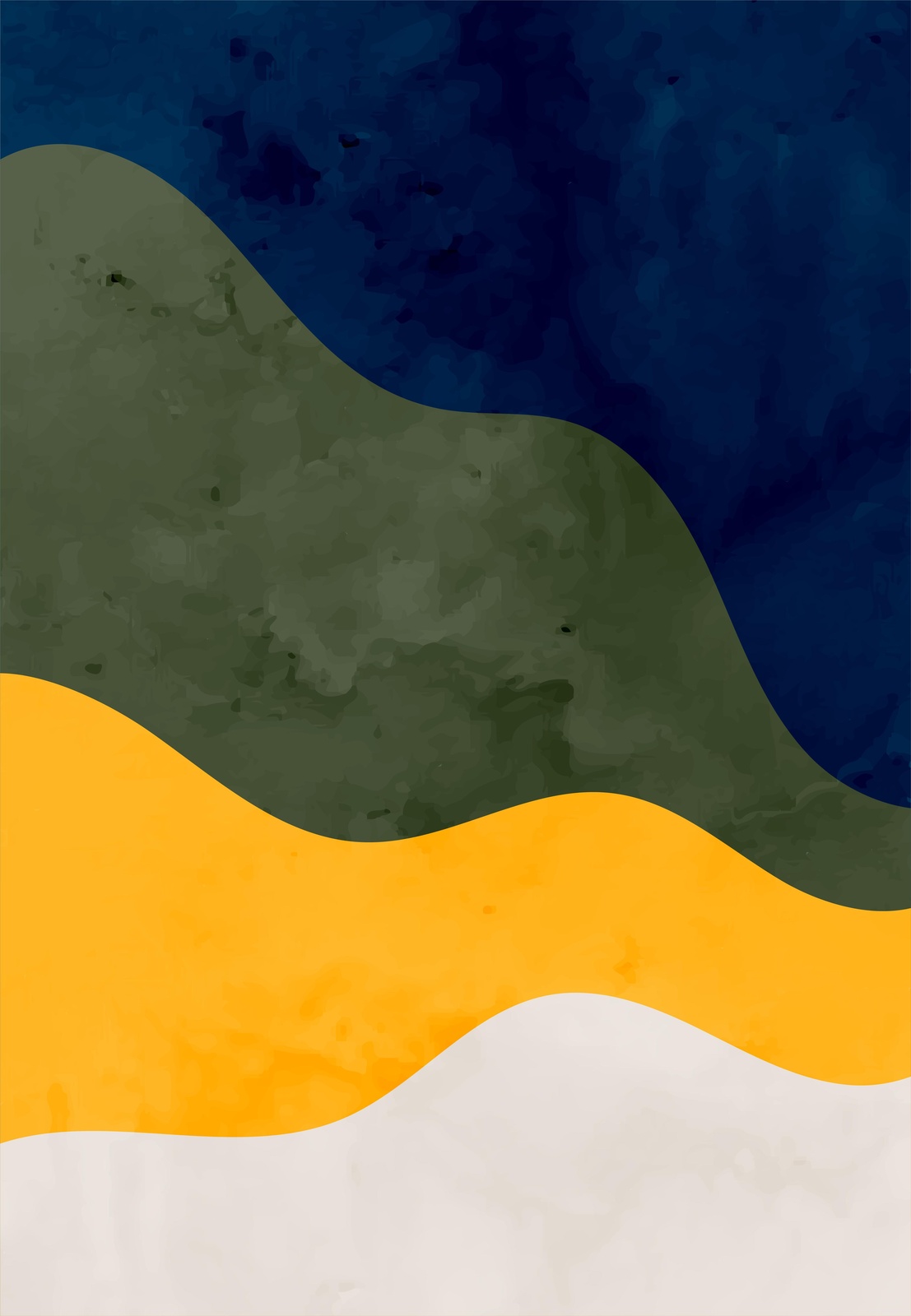Abstract Waves Navy Gold Green Wall Art